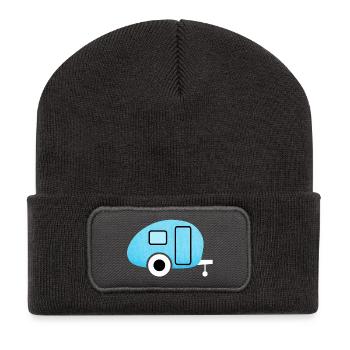 Caravan Wohnwagen Canvas Leinen Camping Camper - Recycelte Patch Beanie - Dunkelgrau - Vorne