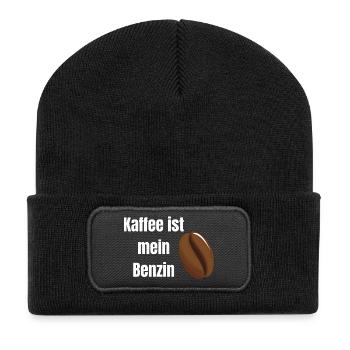 Kaffee ist mein Benzin - Recycelte Patch Beanie - Schwarz - Vorne