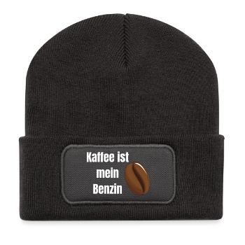 Kaffee ist mein Benzin - Recycelte Patch Beanie - Dunkelgrau - Vorne
