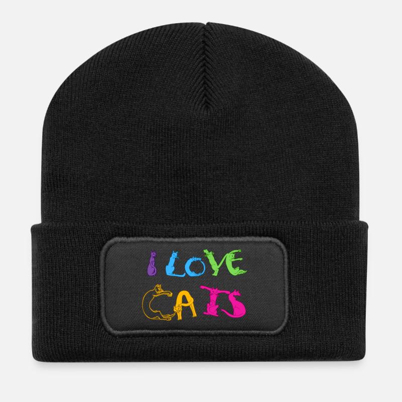 J’adore les chats - Beanie recyclé à patch - noir