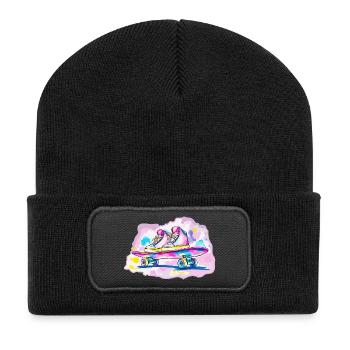 Planche à roulettes avec chaussures - Beanie recyclé à patch - noir - Devant
