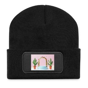 Cadre floral en arche pastel et cactus - Beanie recyclé à patch - noir - Devant