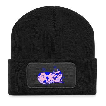 Stylische Katze – Relaxed Retro Vibes - Recycelte Patch Beanie - Schwarz - Vorne