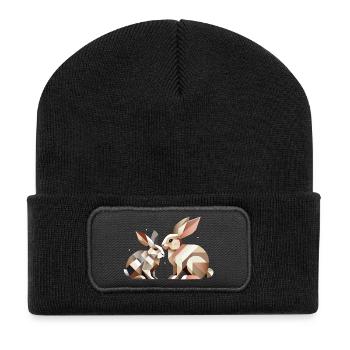 Deux lapins en représentation géométrique - Beanie recyclé à patch - noir - Devant