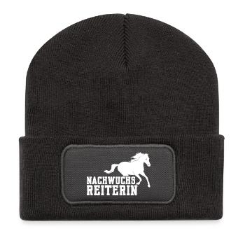 Geschenkidee Pferde Pferd Reiten Hobby Spruch - Recycelte Patch Beanie - Dunkelgrau - Vorne