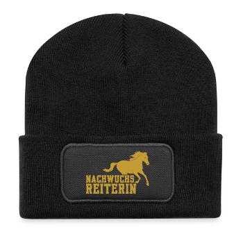 Fille de cheval disant cadeau idée cadeau passe-temps - Beanie recyclé à patch - noir - Devant