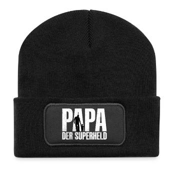 PAPA DER SUPERHELD Schön, dass es dich gibt! - Recycelte Patch Beanie - Schwarz - Vorne