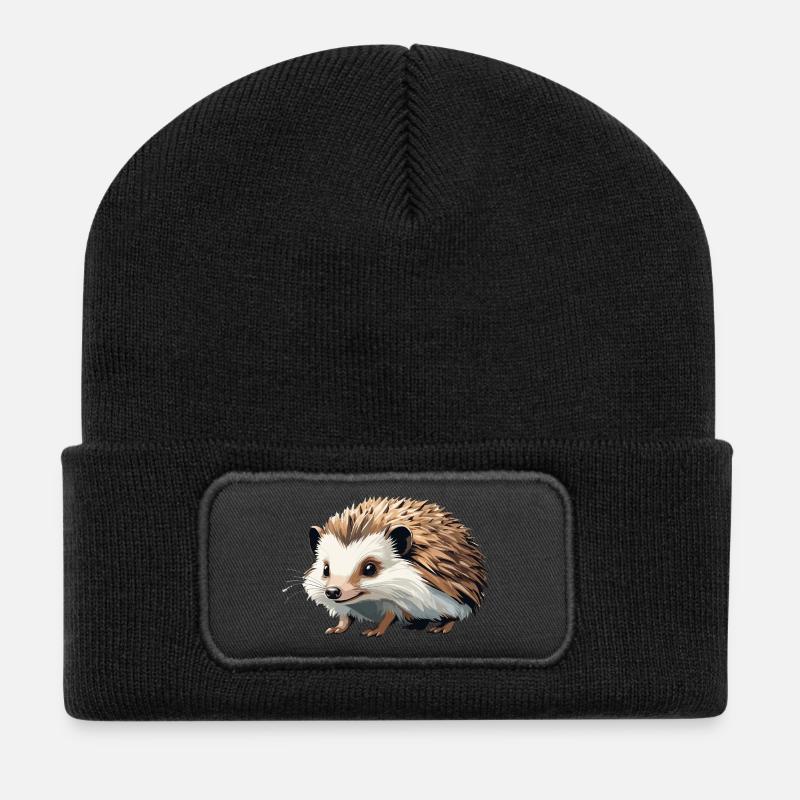 Igel - Süßer Tier Sticker - Recycelte Patch Beanie - Schwarz