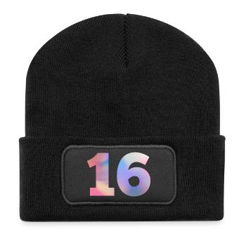 Colorful Number 16 - Recycled Patch Beanie - black - Front