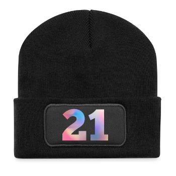 Bunte Zahl 21 - Recycelte Patch Beanie - Schwarz - Vorne