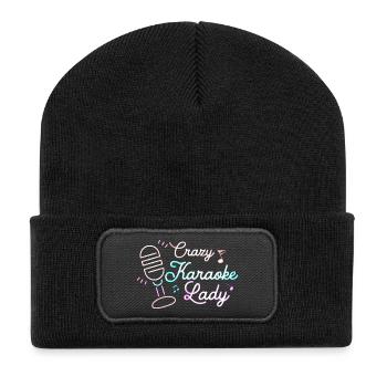 Crazy Karaoke Lady Singing Singer - Recycled Patch Beanie - black - Front