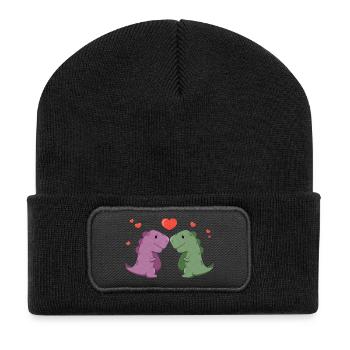Cute dinosaurs with a heart - Recycled Patch Beanie - black - Front