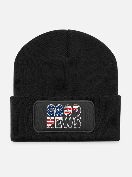GOOD NEWS Stars and Stripes Bible Verse Gospel - Recycled Patch Beanie - black