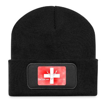Schweizer Fahne Switzerland Wildlife - Recycelte Patch Beanie - Schwarz - Vorne