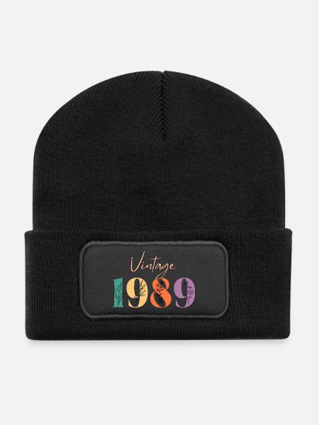 Jahrgang 1989 Blumen - Recycelte Patch Beanie - Schwarz