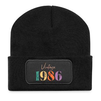 Vintage 1986 florale - Beanie recyclé à patch - noir - Devant