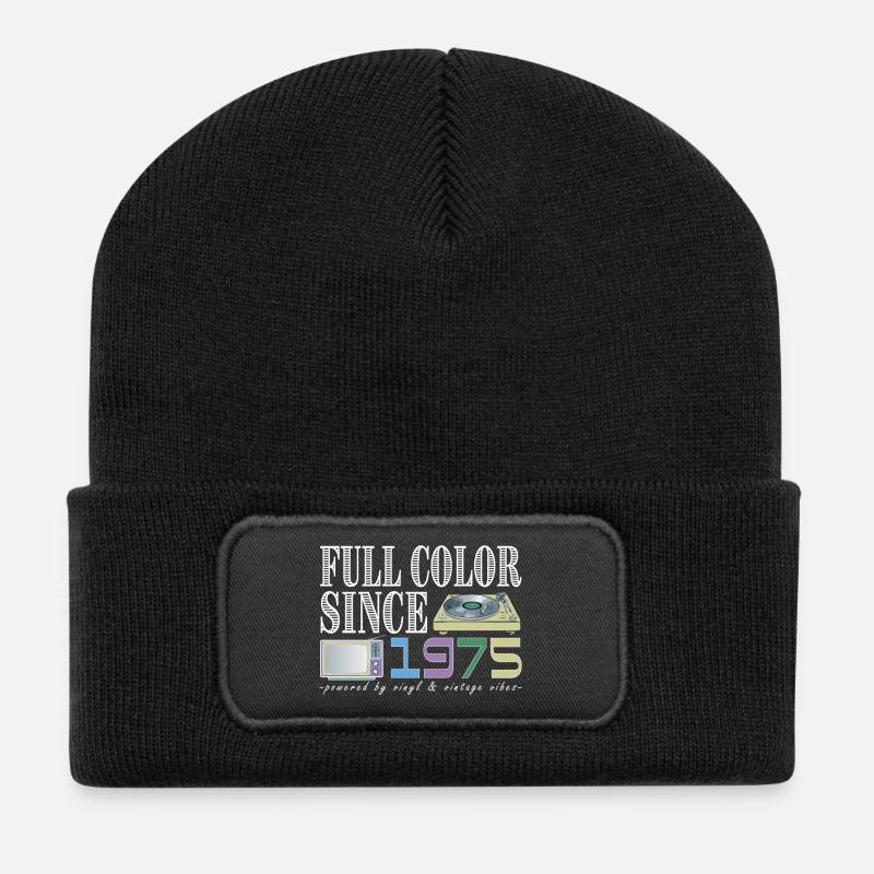 Vintage 1975 Retro Colored Design - Recycled Patch Beanie - black