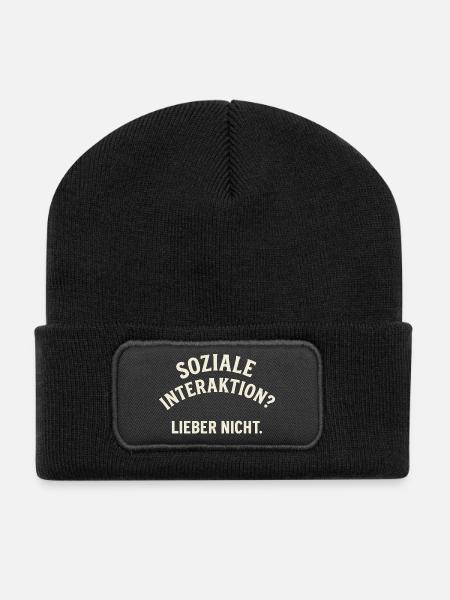 Social interaction – No thanks! - Recycled Patch Beanie - black