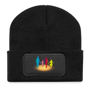 Bunte Familie im Sonnenlicht - Recycelte Patch Beanie - Schwarz - Vorne
