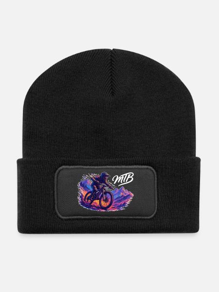 MTB Mountain Biking Mountain Biker Hobby Gift - Recycled Patch Beanie - black