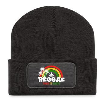 Reggae Vibe Rainbow with Cannabis Motif - Recycled Patch Beanie - dark grey - Front