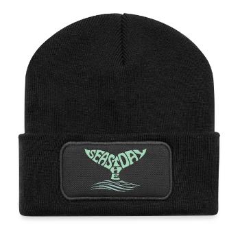 Seas the Day Whale Tail and Ocean Waves  - Recycled Patch Beanie - black - Front