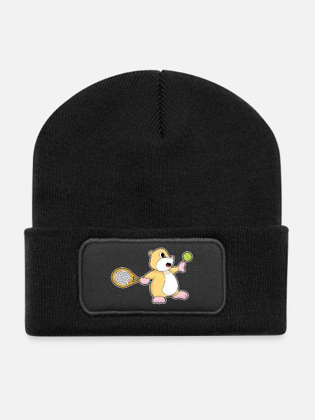 Hamster Tennis Tennisschläger - Recycelte Patch Beanie - Schwarz