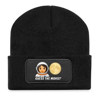 Astronaut und Vollmond Illustration - Recycelte Patch Beanie - Schwarz - Vorne