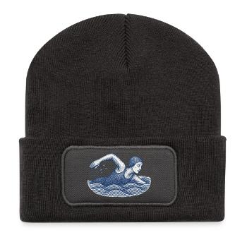 Illustration de nageur vintage - Beanie recyclé à patch - charbon - Devant