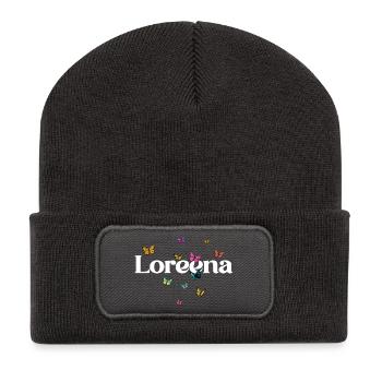 Schöner Mädchenname LOREENA mit Schmetterlingen  - Recycelte Patch Beanie - Dunkelgrau - Vorne
