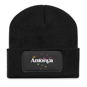 Beau prénom de fille avec des papillons ANTONYA - Beanie recyclé à patch - noir - Devant