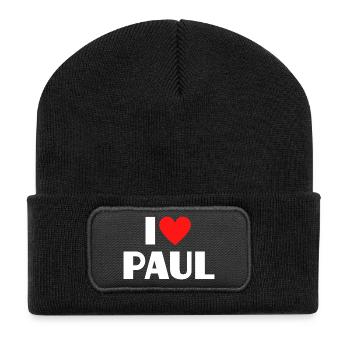 I love Paul Rotes Herz Romantischer Name Fan - Recycelte Patch Beanie - Schwarz - Vorne