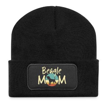 Beagle Mom Retro Sunset Design - Dog Lover Gift - Recycled Patch Beanie - black - Front