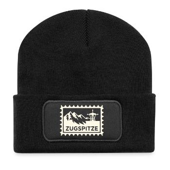 Berggipfel mit Seilbahn-Design - Recycelte Patch Beanie - Schwarz - Vorne