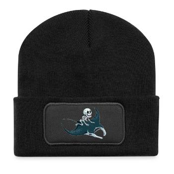 Squelette sur raie manta - Beanie recyclé à patch - noir - Devant