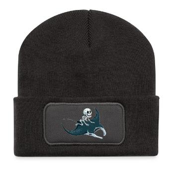Squelette sur raie manta - Beanie recyclé à patch - charbon - Devant