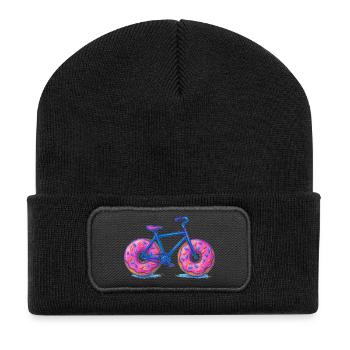 Buntes Donut-Fahrrad-Design - Recycelte Patch Beanie - Schwarz - Vorne