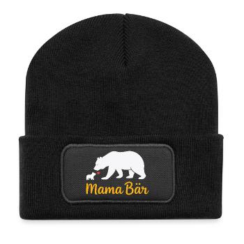 Future Mom MAMA BEAR Retro Funny - Recycled Patch Beanie - black - Front