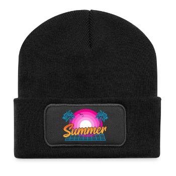 Strand Warmes Wetter 80er/90er Sommer Sonne - Recycelte Patch Beanie - Schwarz - Vorne