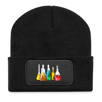 Bunte Laborgläser Kollektion - Recycelte Patch Beanie - Schwarz - Vorne