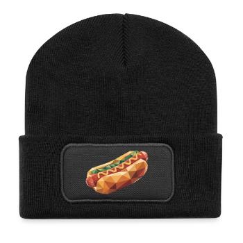 Hot Dog - Cooles Fastfood Logo - Recycelte Patch Beanie - Schwarz - Vorne