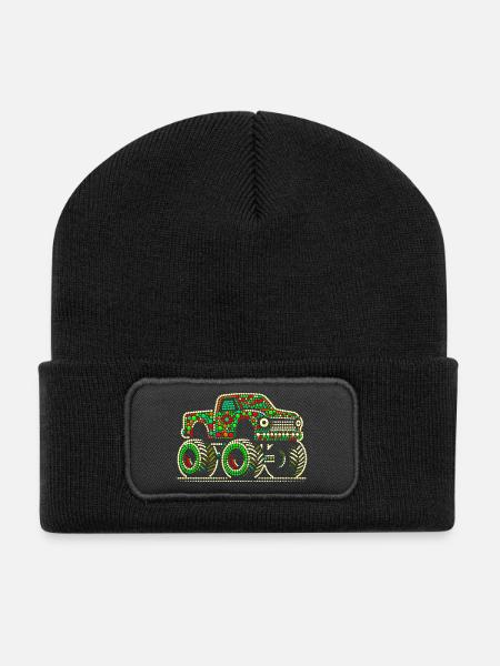 Fleckiges Hemd Beadwork Monster Truck - Recycelte Patch Beanie - Schwarz