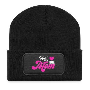 Mom 1st Mother's Day Expectant Mom - Recycled Patch Beanie - black - Front