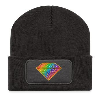 Rainbow Diamond Glitter - Recycled Patch Beanie - dark grey - Front