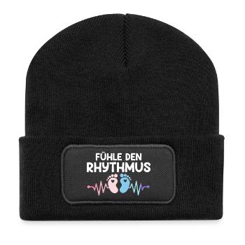 Expectant Mom FEEL THE RHYTHM Funny - Recycled Patch Beanie - black - Front