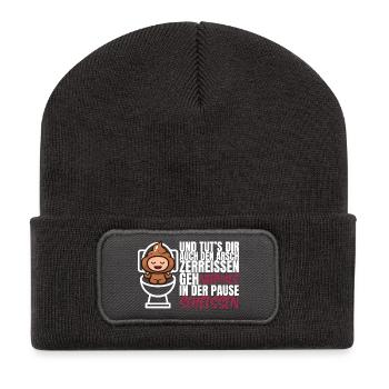 Ne jamais chier pendant la pause – Drôle de dicton - Beanie recyclé à patch - charbon - Devant