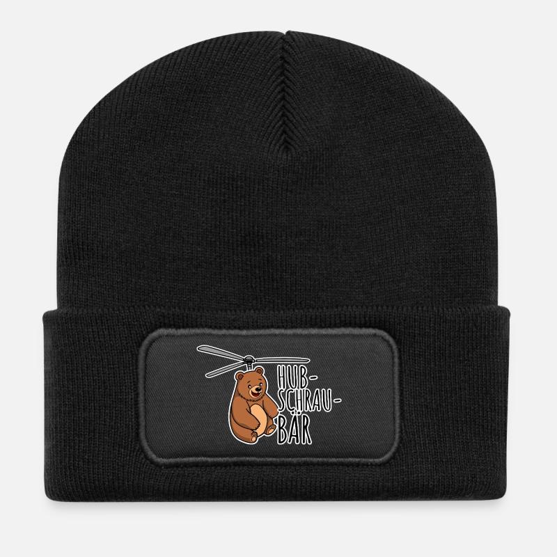 Ein Hubschrau-Bär! Ein lustiger fliegender Bär - Recycelte Patch Beanie - Schwarz