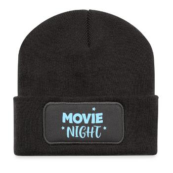 Filmabend Pastellblaue Sterne - Recycelte Patch Beanie - Dunkelgrau - Vorne