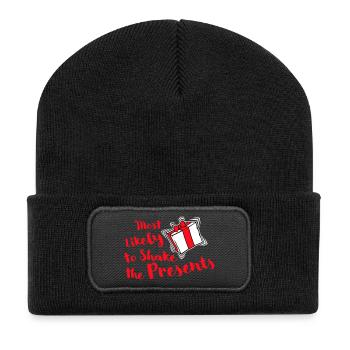 Most Likely to Shake the Presents Christmas Fun - Recycled Patch Beanie - black - Front