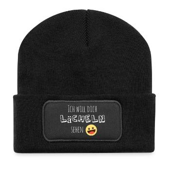 Ich will dich lächeln sehen - Recycelte Patch Beanie - Schwarz - Vorne